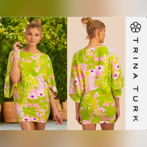 Trina Turk Dresses & Skirts - Trina Turk Vibrant Green and Pink Mini Dress Swim Cover Up